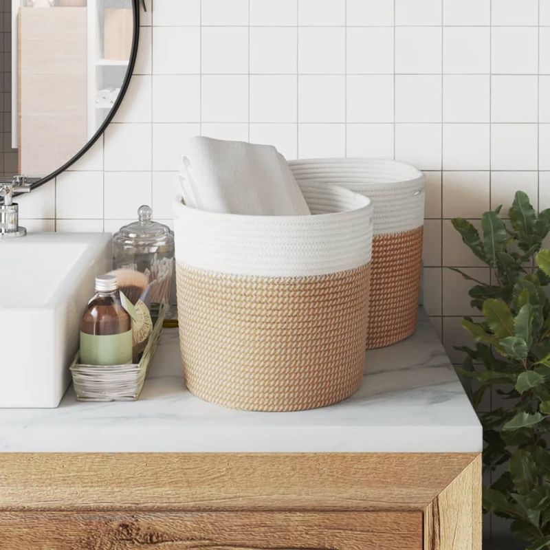 Casa si Gradina - Mobilier - Organizare si depozitare - Cutii depozitare - Cosuri de depozitare 2 buc. maro si alb Ø28x28 cm bumbac - Infinity.ro