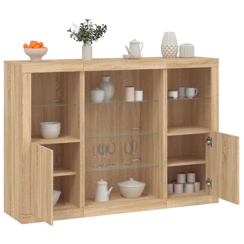 Casa si Gradina - Mobilier - Comode si corpuri - Comode - Servanta cu lumini LED, 3 buc., stejar sonoma, lemn prelucrat - Infinity.ro