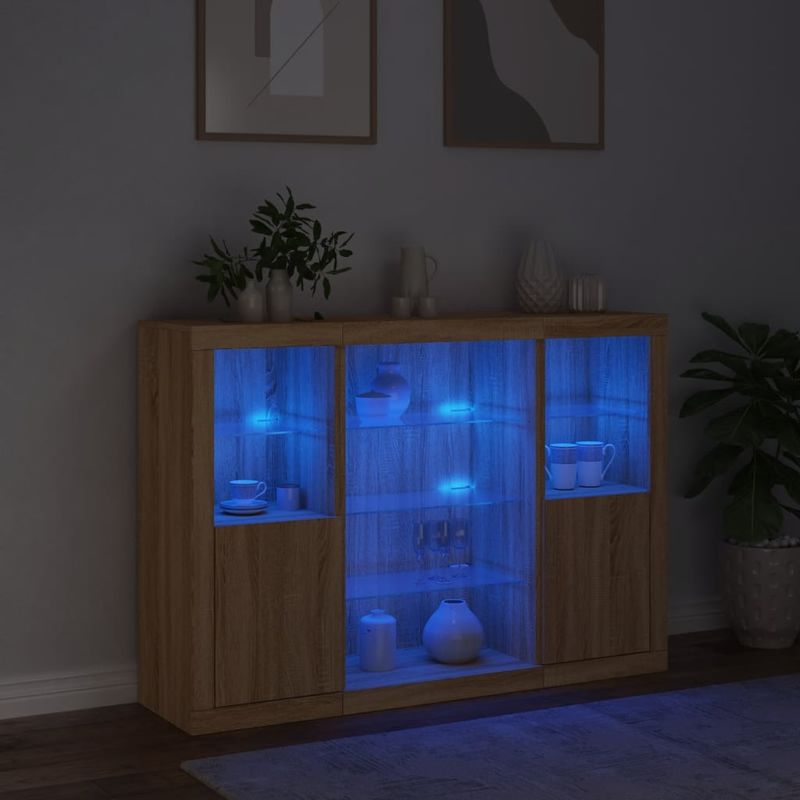 Casa si Gradina - Mobilier - Comode si corpuri - Comode - Servanta cu lumini LED, 3 buc., stejar sonoma, lemn prelucrat - Infinity.ro