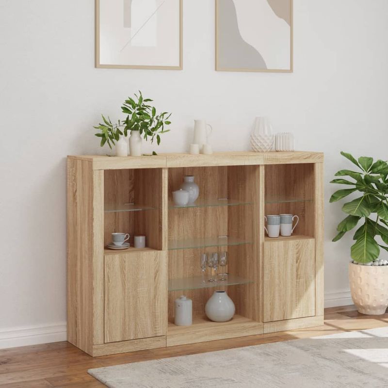 Casa si Gradina - Mobilier - Comode si corpuri - Comode - Servanta cu lumini LED, 3 buc., stejar sonoma, lemn prelucrat - Infinity.ro