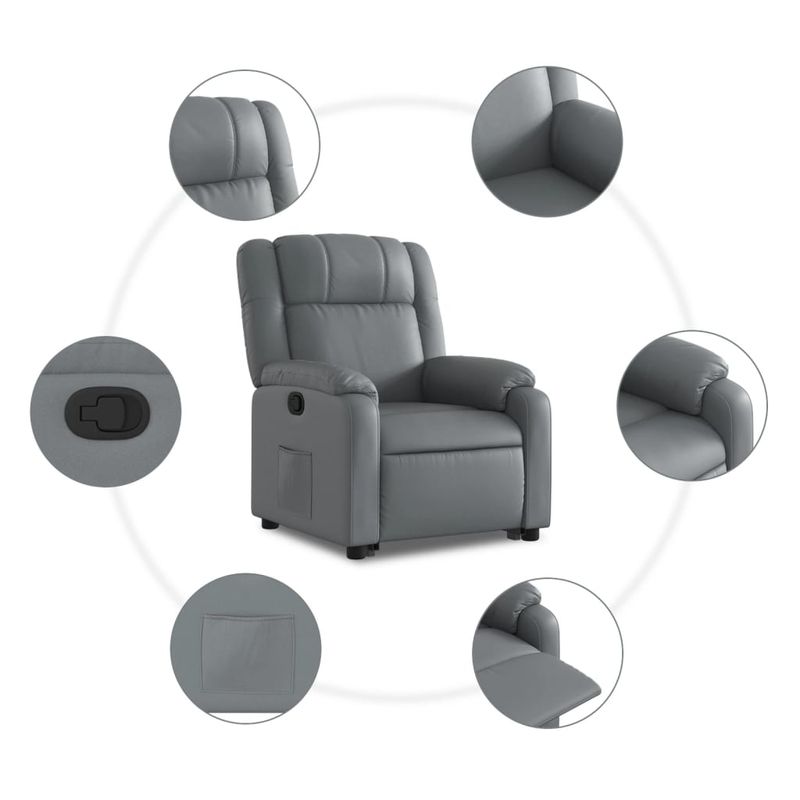 Casa si Gradina - Mobilier - Scaune si fotolii - Fotolii - Fotoliu rabatabil cu ridicare, gri, piele ecologica - Infinity.ro