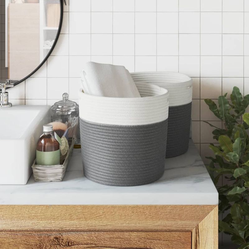 Casa si Gradina - Mobilier - Organizare si depozitare - Cutii depozitare - Cosuri de depozitare 2 buc. gri și alb diametru 28x28 cm bumbac - Infinity.ro
