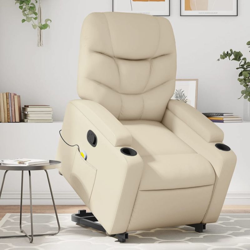 Casa si Gradina - Mobilier - Scaune si fotolii - Fotolii - Fotoliu rabatabil cu ridicare, crem, piele ecologica - Infinity.ro