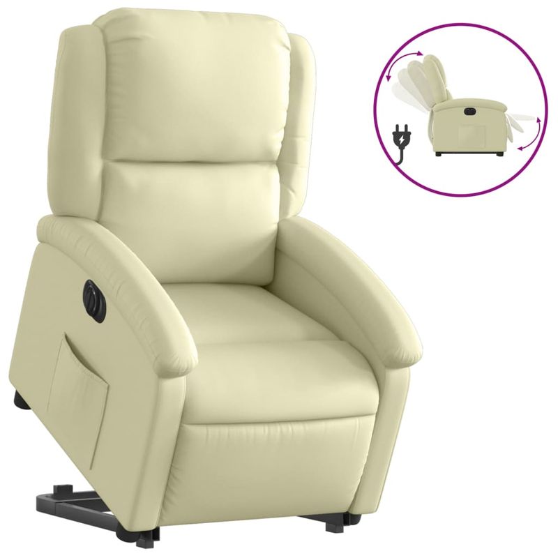 Casa si Gradina - Mobilier - Scaune si fotolii - Fotolii - Fotoliu rabatabil electric cu ridicare, crem, piele naturala - Infinity.ro