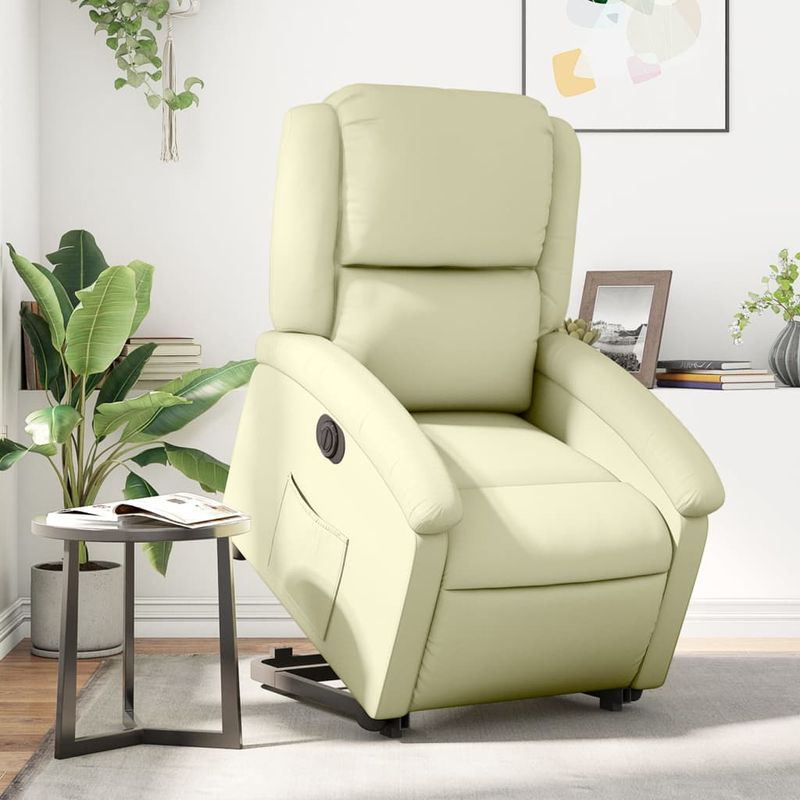 Casa si Gradina - Mobilier - Scaune si fotolii - Fotolii - Fotoliu rabatabil electric cu ridicare, crem, piele naturala - Infinity.ro