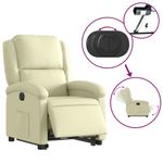 Casa si Gradina - Mobilier - Scaune si fotolii - Fotolii - Fotoliu rabatabil electric cu ridicare, crem, piele naturala - Infinity.ro
