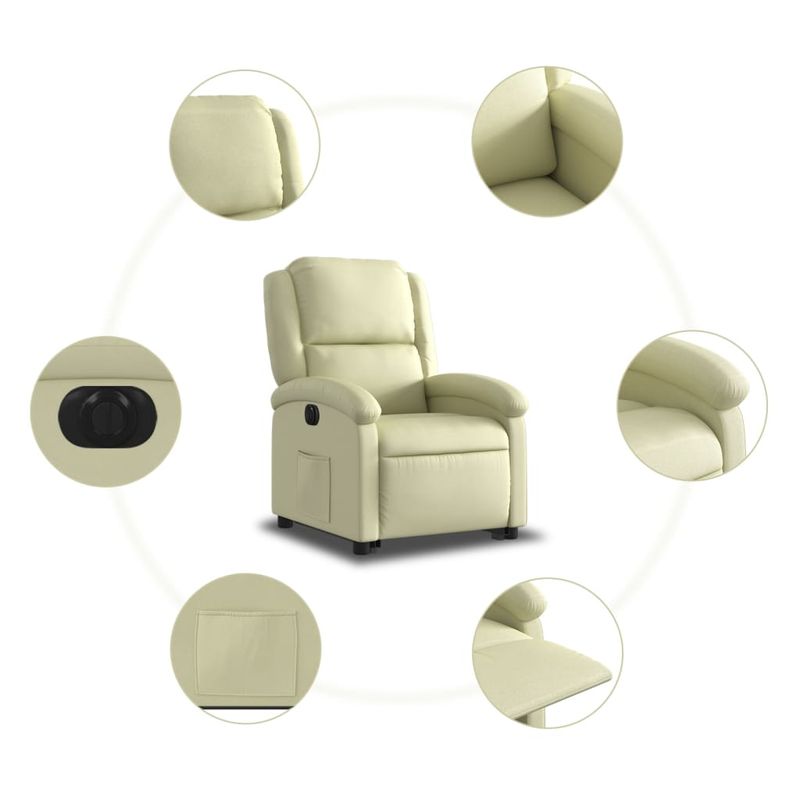 Casa si Gradina - Mobilier - Scaune si fotolii - Fotolii - Fotoliu rabatabil electric cu ridicare, crem, piele naturala - Infinity.ro