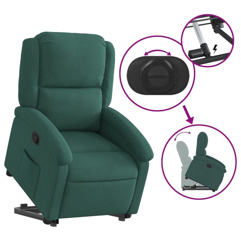 Casa si Gradina - Mobilier - Scaune si fotolii - Fotolii - Fotoliu rabatabil cu ridicare, verde inchis, catifea - Infinity.ro
