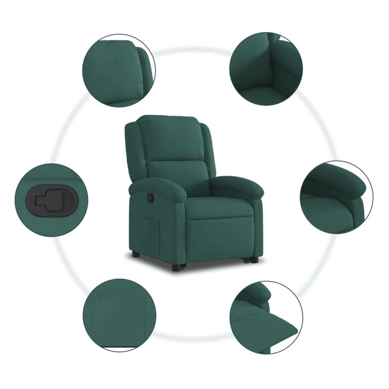 Casa si Gradina - Mobilier - Scaune si fotolii - Fotolii - Fotoliu rabatabil cu ridicare, verde inchis, catifea - Infinity.ro