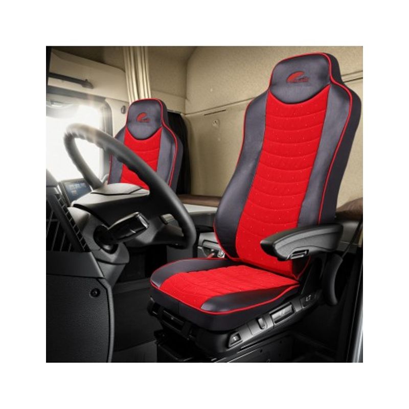 Auto si Moto - Intretinere auto - Huse auto - Set Huse Scaun MAN Seria TGX EURO 6 Piele Ecologica Neagra + Velvet Rosu - Infinity.ro