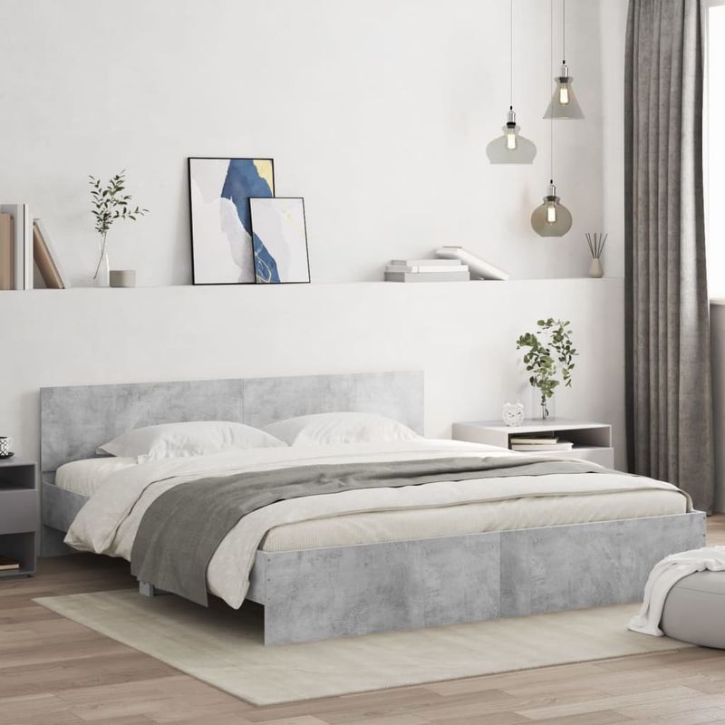 Casa si Gradina - Mobilier - Paturi si accesorii - Paturi - Cadru de pat cu tablie, gri beton, 160x200 cm - Infinity.ro