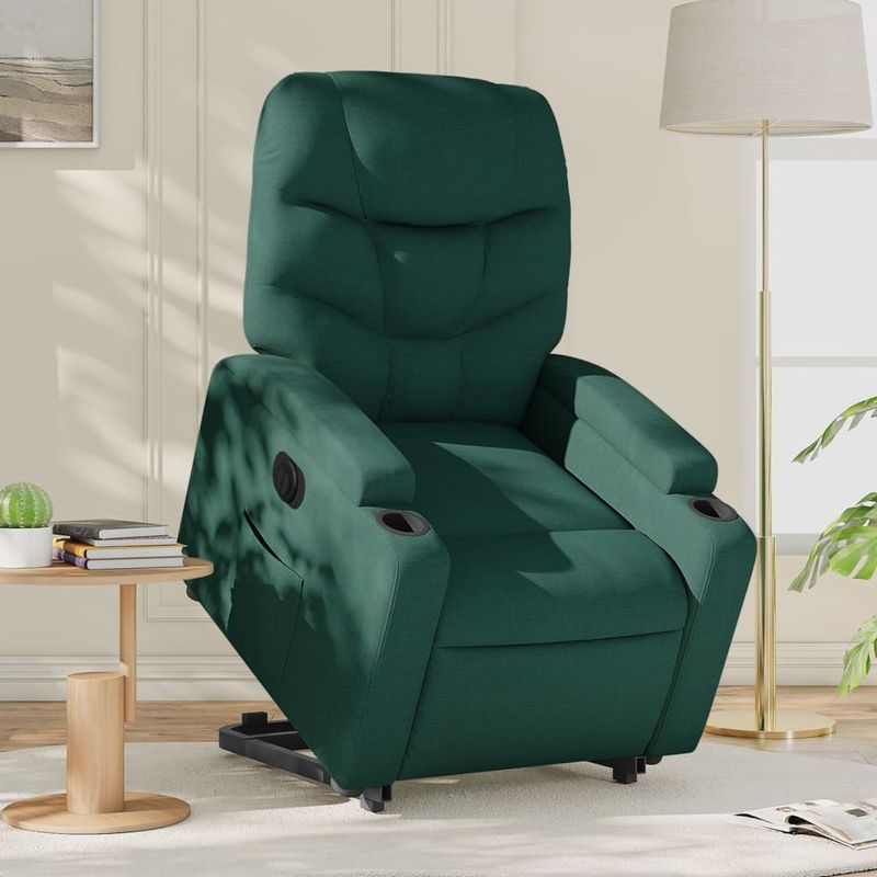 Casa si Gradina - Mobilier - Scaune si fotolii - Fotolii - Fotoliu electric rabatabil cu ridicare, verde inchis, textil - Infinity.ro