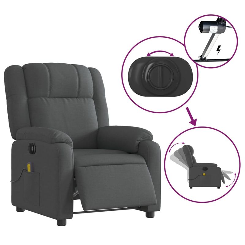 Ingrijire personala si Cosmetice - Sanatate si wellness - Articole wellness - Fotolii de masaj - Fotoliu electric de masaj rabatabil, gri inchis, textil - Infinity.ro