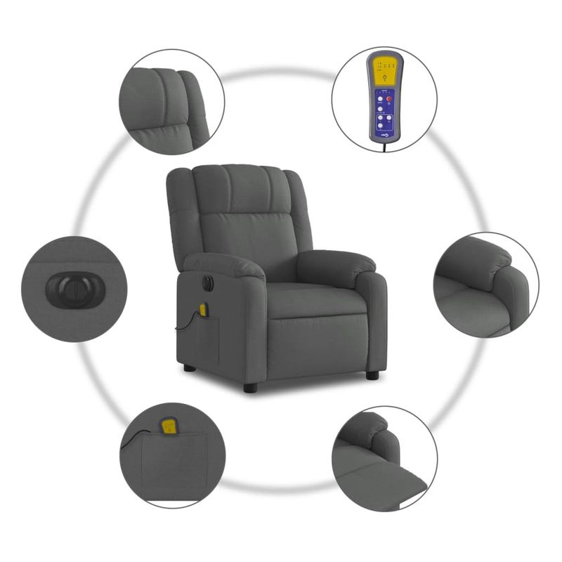 Ingrijire personala si Cosmetice - Sanatate si wellness - Articole wellness - Fotolii de masaj - Fotoliu electric de masaj rabatabil, gri inchis, textil - Infinity.ro