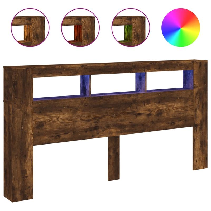 Casa si Gradina - Mobilier - Paturi si accesorii - Accesorii paturi - Tablie de pat cu LED, stejar fumuriu, 220x18,5x103,5 cm, lemn, mărime 200x103.5 cm - Infinity.ro