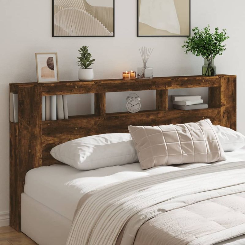 Casa si Gradina - Mobilier - Paturi si accesorii - Accesorii paturi - Tablie de pat cu LED, stejar fumuriu, 220x18,5x103,5 cm, lemn, mărime 200x103.5 cm - Infinity.ro