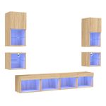 Casa si Gradina - Mobilier - Comode si corpuri - Comode - Unitati de perete TV cu LED-uri, 8 piese, stejar sonoma, lemn - Infinity.ro
