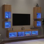 Casa si Gradina - Mobilier - Comode si corpuri - Comode - Unitati de perete TV cu LED-uri, 8 piese, stejar sonoma, lemn - Infinity.ro