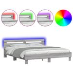 Casa si Gradina - Mobilier - Paturi si accesorii - Paturi - Cadru de pat cu tablie si LED, gri sonoma, 160x200 cm - Infinity.ro