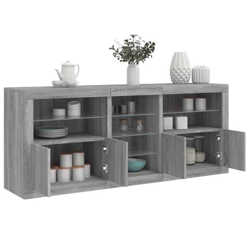 Casa si Gradina - Mobilier - Comode si corpuri - Comode - Servanta cu lumini LED, gri sonoma, 181,5x37x67 cm - Infinity.ro