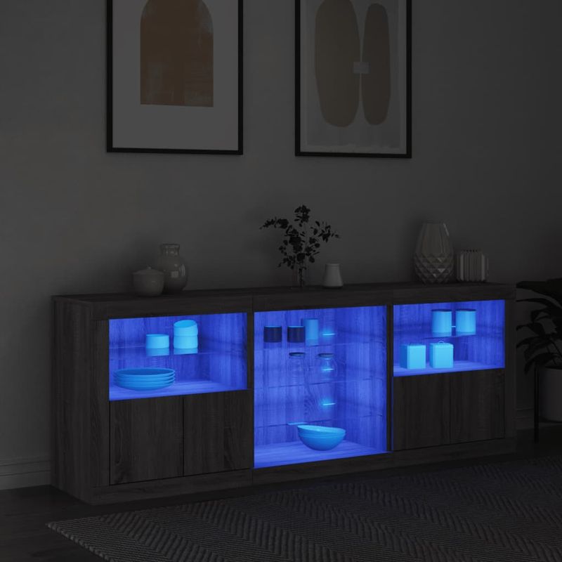 Casa si Gradina - Mobilier - Comode si corpuri - Comode - Servanta cu lumini LED, gri sonoma, 181,5x37x67 cm - Infinity.ro