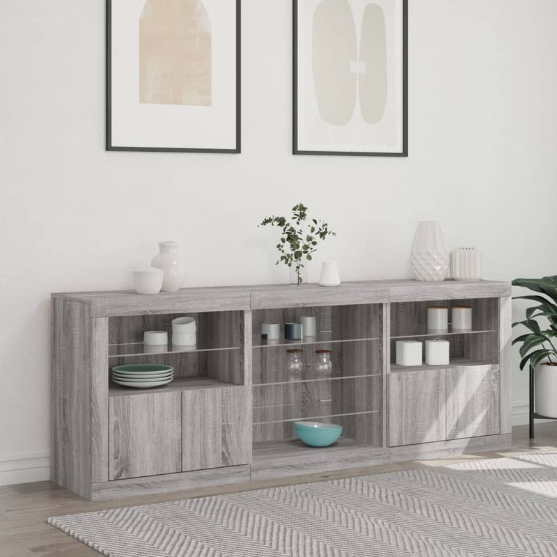 Casa si Gradina - Mobilier - Comode si corpuri - Comode - Servanta cu lumini LED, gri sonoma, 181,5x37x67 cm - Infinity.ro