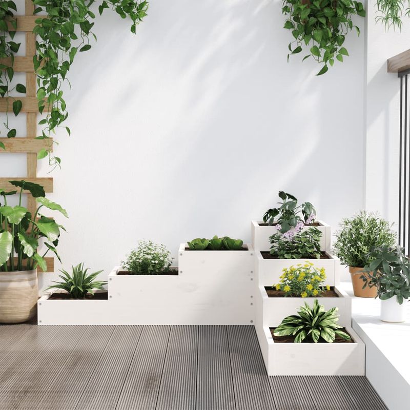 Casa si Gradina - Gradinarit si plante - Plante si ghivece - Ghivece si suporturi - Jardiniera gradina cu 4 niveluri, alb, 106x104,5x36 cm lemn pin - Infinity.ro