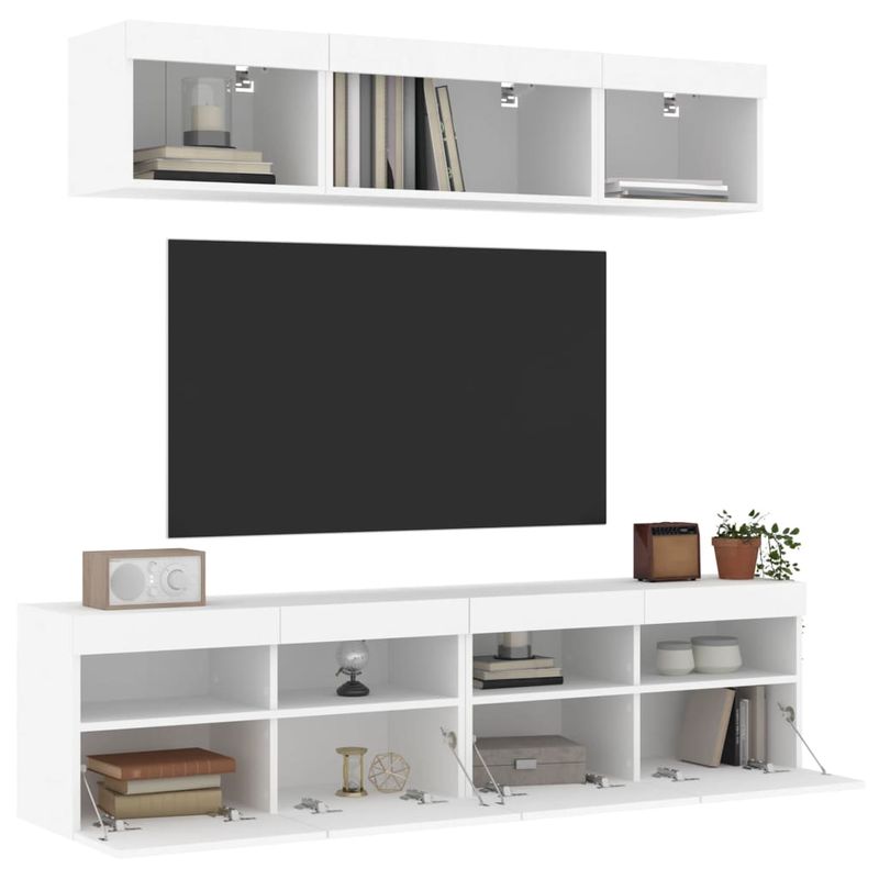 Casa si Gradina - Mobilier - Comode si corpuri - Comode - Unitati de perete TV cu LED-uri, 5 piese, alb, lemn prelucrat - Infinity.ro
