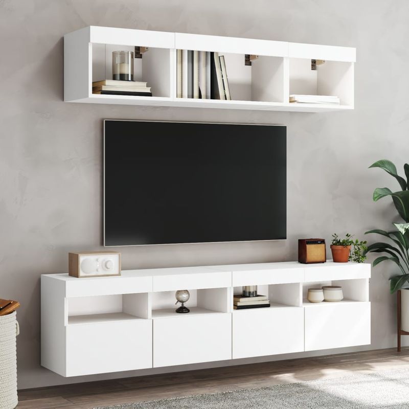 Casa si Gradina - Mobilier - Comode si corpuri - Comode - Unitati de perete TV cu LED-uri, 5 piese, alb, lemn prelucrat - Infinity.ro