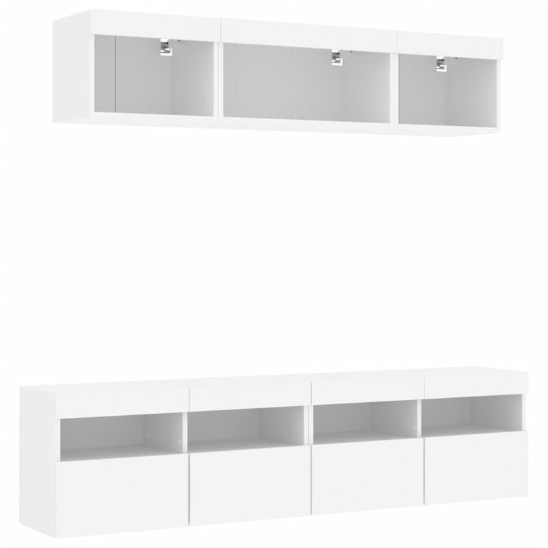 Casa si Gradina - Mobilier - Comode si corpuri - Comode - Unitati de perete TV cu LED-uri, 5 piese, alb, lemn prelucrat - Infinity.ro