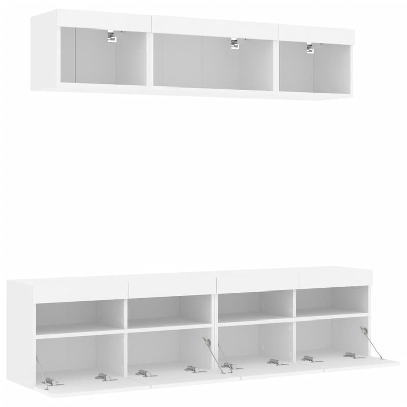 Casa si Gradina - Mobilier - Comode si corpuri - Comode - Unitati de perete TV cu LED-uri, 5 piese, alb, lemn prelucrat - Infinity.ro