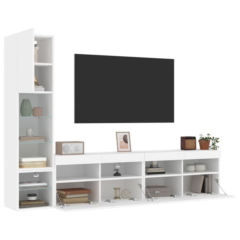 Casa si Gradina - Mobilier - Comode si corpuri - Comode - Unitati de perete TV cu LED-uri, 4 piese, alb, lemn prelucrat - Infinity.ro