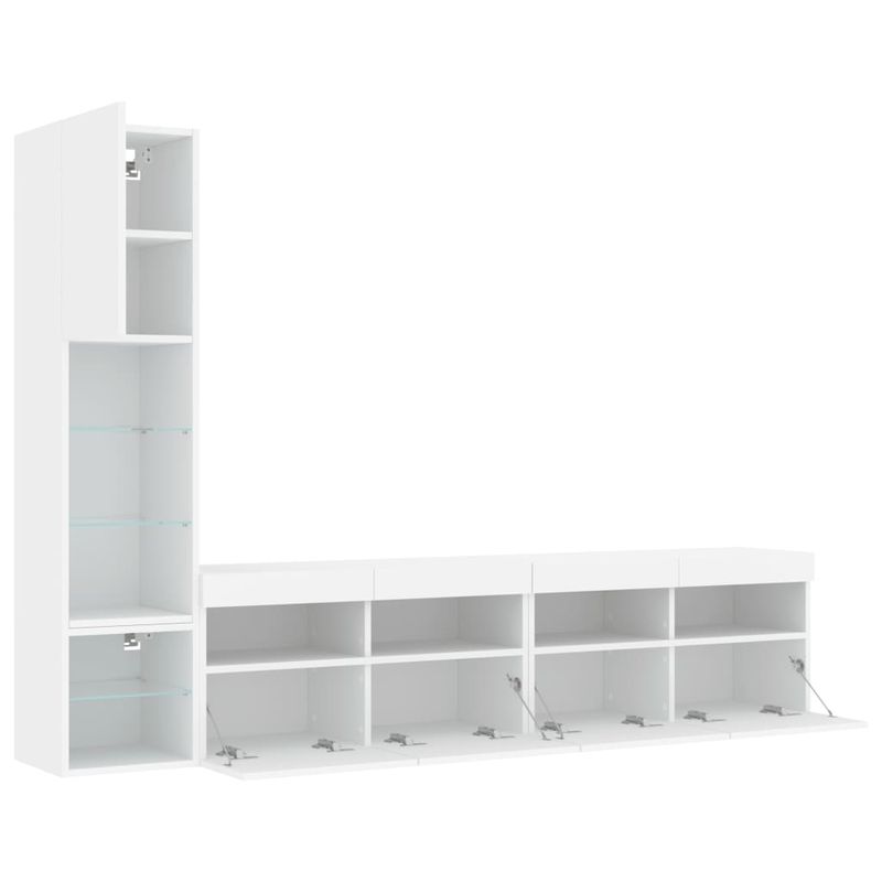 Casa si Gradina - Mobilier - Comode si corpuri - Comode - Unitati de perete TV cu LED-uri, 4 piese, alb, lemn prelucrat - Infinity.ro