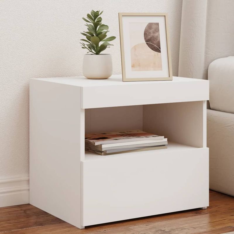 Casa si Gradina - Mobilier - Comode si corpuri - Noptiere - Noptiere cu lumini LED, 2 buc., alb, 50x40x45 cm - Infinity.ro