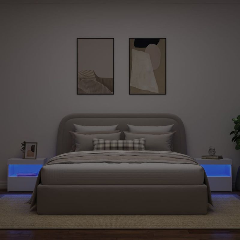Casa si Gradina - Mobilier - Comode si corpuri - Noptiere - Noptiere cu lumini LED, 2 buc., alb, 50x40x45 cm - Infinity.ro