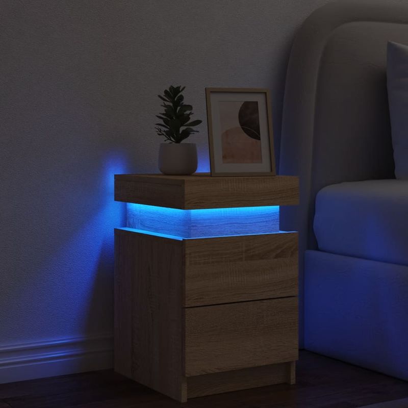 Casa si Gradina - Mobilier - Comode si corpuri - Noptiere - Noptiera cu lumini LED, stejar sonoma, 35x39x55 cm - Infinity.ro