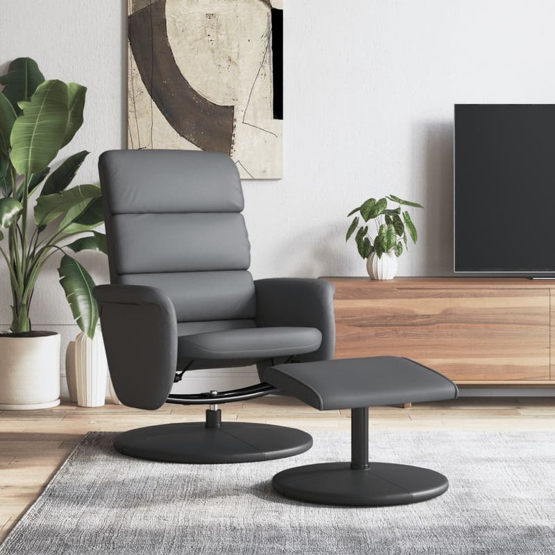 Casa si Gradina - Mobilier - Scaune si fotolii - Fotolii - Fotoliu rabatabil cu taburet, gri, piele ecologica - Infinity.ro