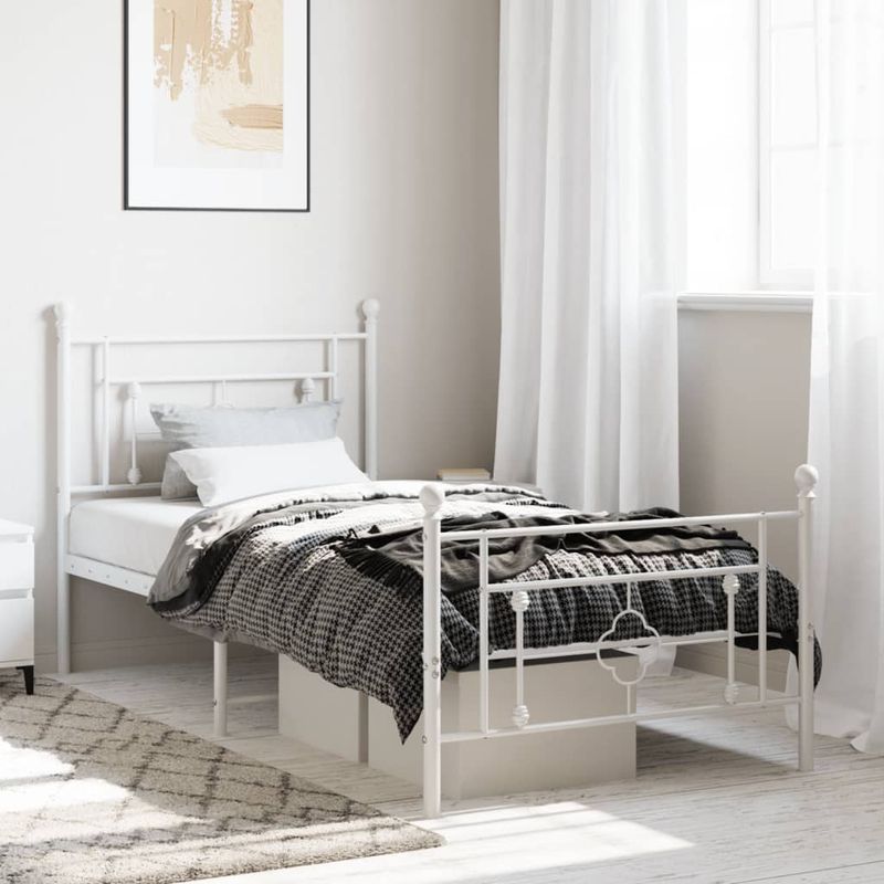 Casa si Gradina - Mobilier - Paturi si accesorii - Paturi - Cadru de pat metalic cu tablie de cap/picioare, alb, 100x200 cm - Infinity.ro