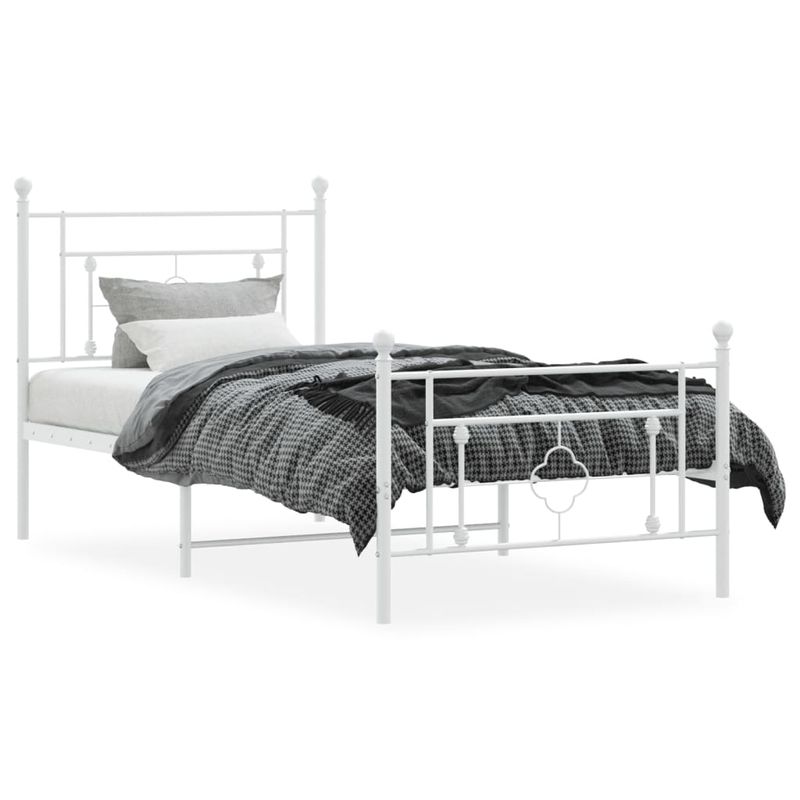 Casa si Gradina - Mobilier - Paturi si accesorii - Paturi - Cadru de pat metalic cu tablie de cap/picioare, alb, 100x200 cm - Infinity.ro