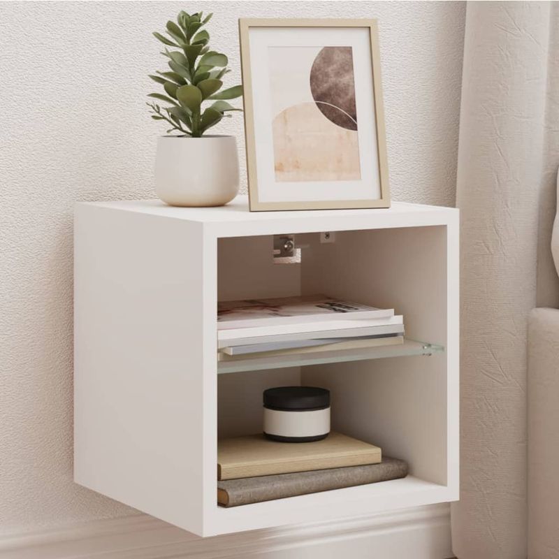 Casa si Gradina - Mobilier - Comode si corpuri - Comode - Comode TV de perete cu lumini LED, alb, 30x28,5x30 cm - Infinity.ro