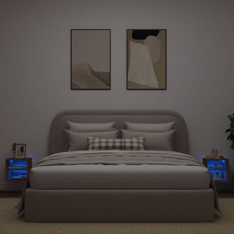 Casa si Gradina - Mobilier - Comode si corpuri - Comode - Comode TV cu lumini LED, 2 buc., stejar maro, 30x28,5x30 cm - Infinity.ro