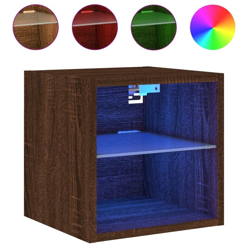 Casa si Gradina - Mobilier - Comode si corpuri - Comode - Comode TV cu lumini LED, 2 buc., stejar maro, 30x28,5x30 cm - Infinity.ro