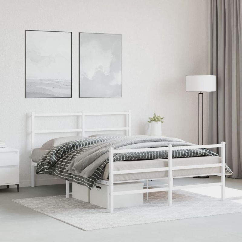 Casa si Gradina - Mobilier - Paturi si accesorii - Paturi - Cadru pat metalic cu tablie de cap/picioare , alb, 140x190 cm - Infinity.ro