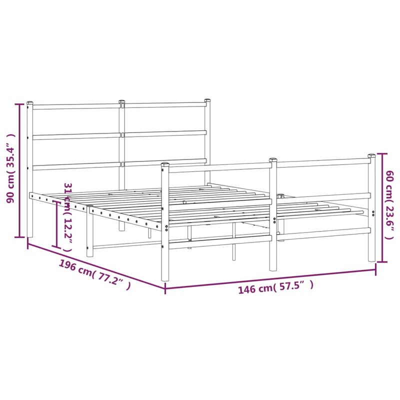 Casa si Gradina - Mobilier - Paturi si accesorii - Paturi - Cadru pat metalic cu tablie de cap/picioare , alb, 140x190 cm - Infinity.ro