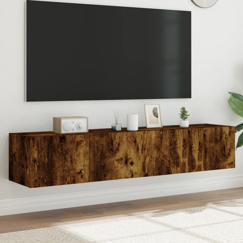 Casa si Gradina - Mobilier - Comode si corpuri - Comode - Comoda TV de perete cu LED, 2 buc. stejar fumuriu, 80x35x31 cm - Infinity.ro