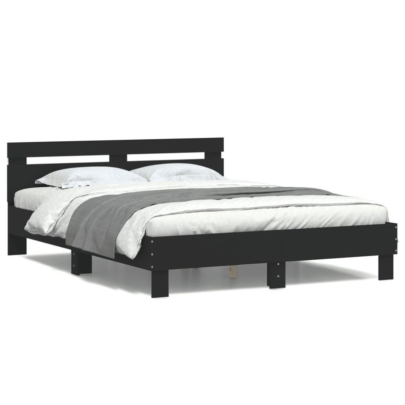 Casa si Gradina - Mobilier - Paturi si accesorii - Paturi - Cadru de pat cu tablie si LED, negru, 150x200 cm - Infinity.ro