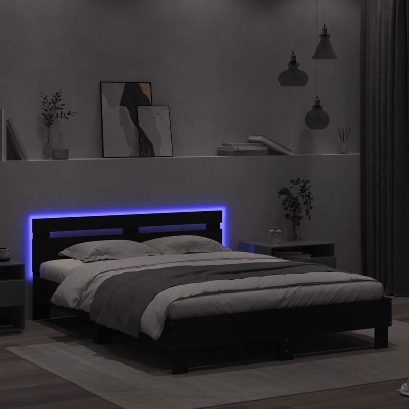 Casa si Gradina - Mobilier - Paturi si accesorii - Paturi - Cadru de pat cu tablie si LED, negru, 150x200 cm - Infinity.ro