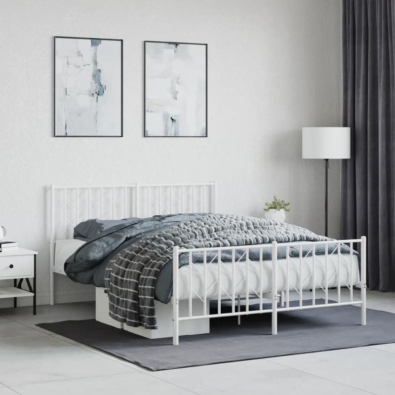 Casa si Gradina - Mobilier - Paturi si accesorii - Paturi - Cadru pat metalic cu tablie de cap/picioare , alb, 140x190 cm - Infinity.ro
