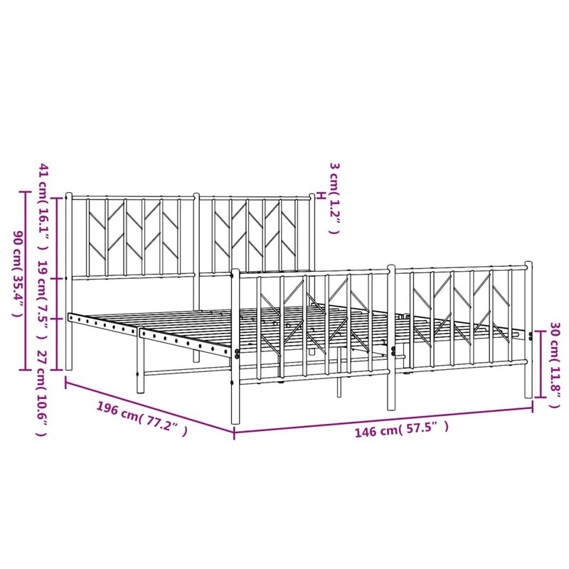 Casa si Gradina - Mobilier - Paturi si accesorii - Paturi - Cadru pat metalic cu tablie de cap/picioare , alb, 140x190 cm - Infinity.ro