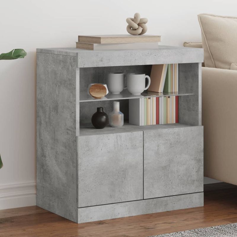 Casa si Gradina - Mobilier - Comode si corpuri - Comode - Servanta cu lumini LED, gri beton, 60x37x67 cm - Infinity.ro